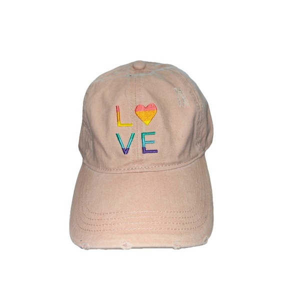 David and Young Accessories - David & Young NWT Love Pride Rainbow Heart Pink Distressed Dad Hat Baseball‎ Cap